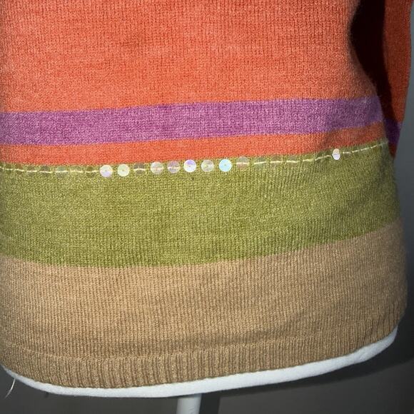 VTG Caribbean Pacific Womans V-neck Sweater Sz S Wool Blend Sequins Autumn Color - Picture 4 of 8